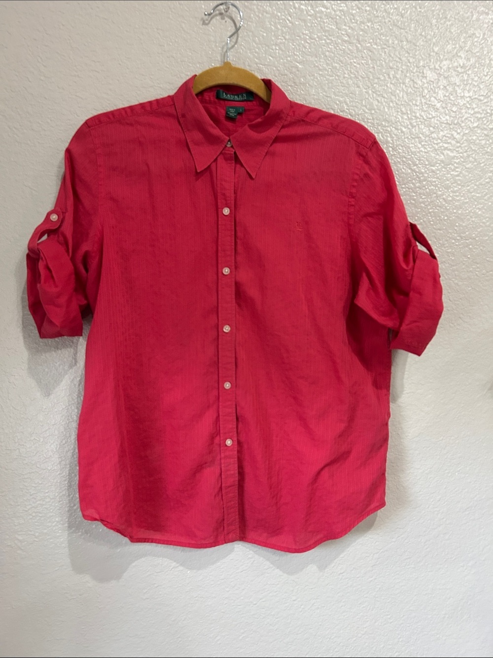 Ralph Lauren Women’s Hot Pink Button-Down Casual Shirt Sz L Office Chic TC0266